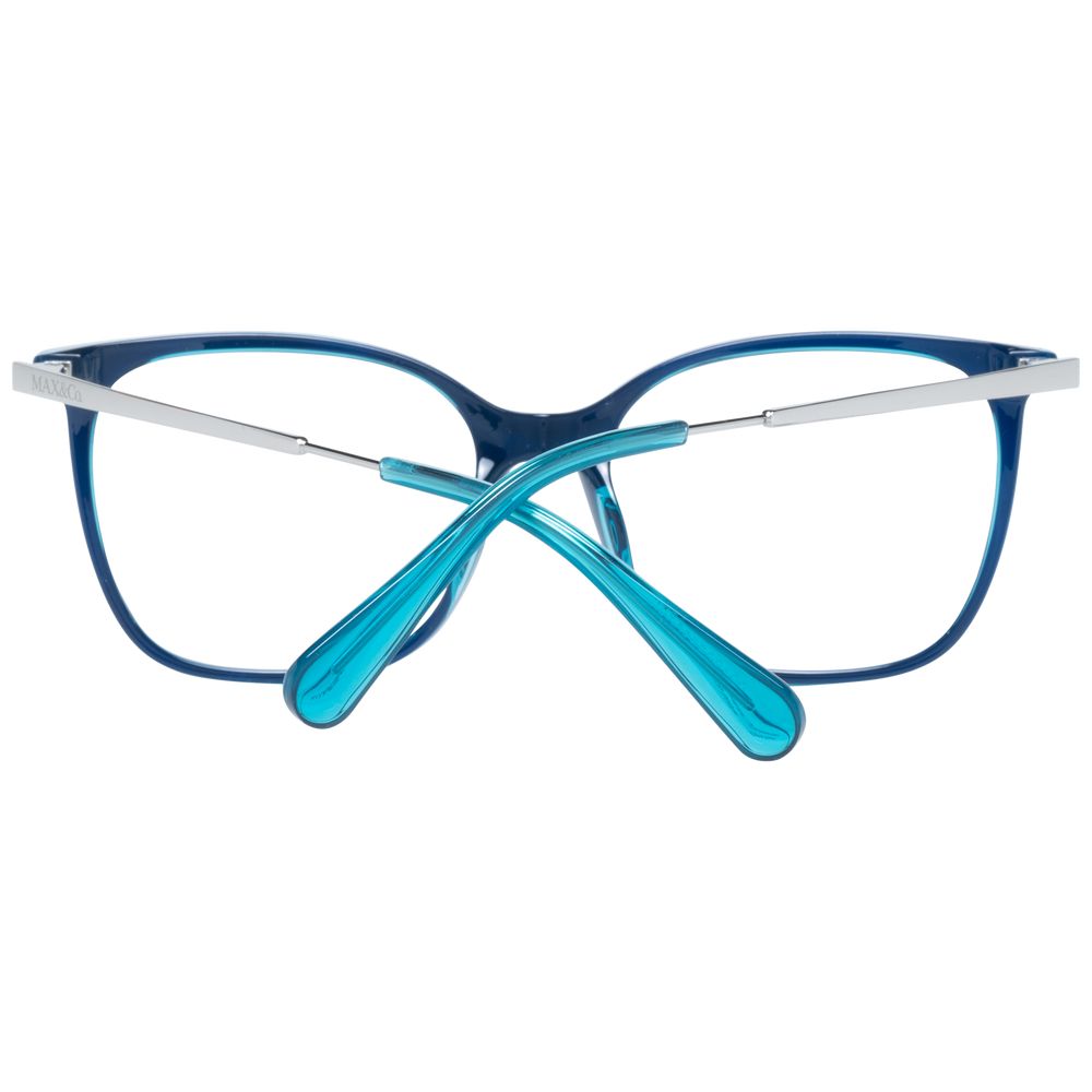 Max & Co Blue Women Glasses Frame with square full-rim style, metal and plastic frame, demo lenses, size 53-17-140, includes branded case
