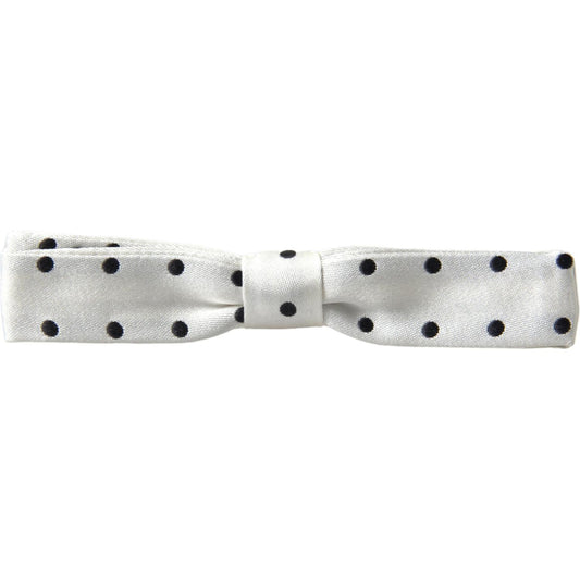 Dolce & Gabbana White Silk Polka Dot Adjustable Neck Men Bow Tie FT3778