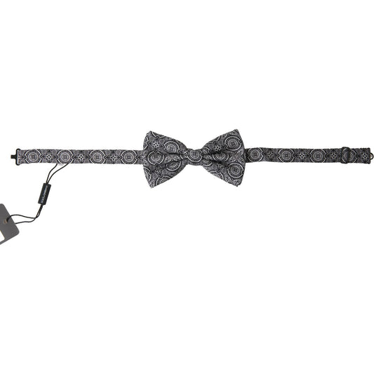 Dolce & Gabbana Black White Pattern Adjustable Neck Papillon Bow Tie FT3780