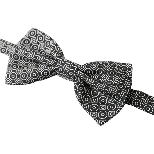 Dolce & Gabbana Black White Pattern Adjustable Neck Papillon Bow Tie FT3781
