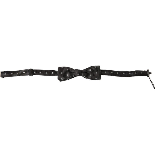 Dolce & Gabbana Black Patterned Silk Adjustable Men Neck Papillon Bow Tie FT3794
