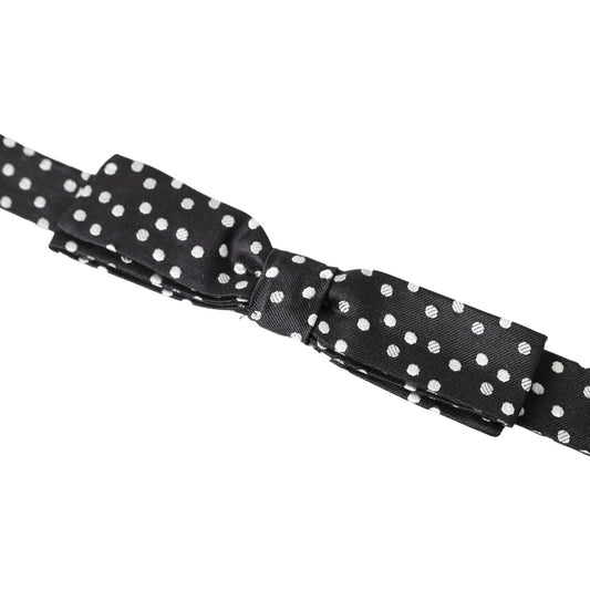 Dolce & Gabbana Black Polka Dot Silk Adjustable Men Neck Papillon Bow Tie FT3798