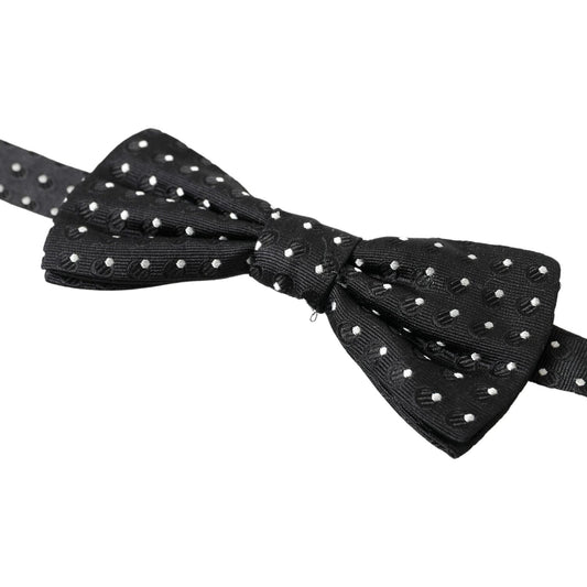 Dolce & Gabbana Black Polka Dot Silk Adjustable Men Neck Papillon Bow Tie FT3800