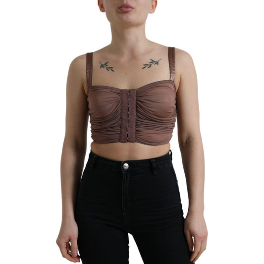 Dolce & Gabbana Brown Viscose Bustier Sleeveless Cropped Top