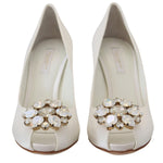 Dolce & Gabbana White Crystals Peep Toe Heel Satin Pumps