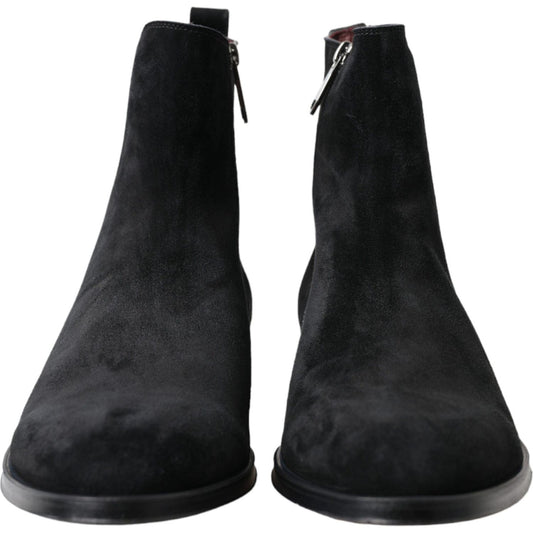 Dolce & Gabbana Black Suede Leather Mid Calf Men Boots Shoes