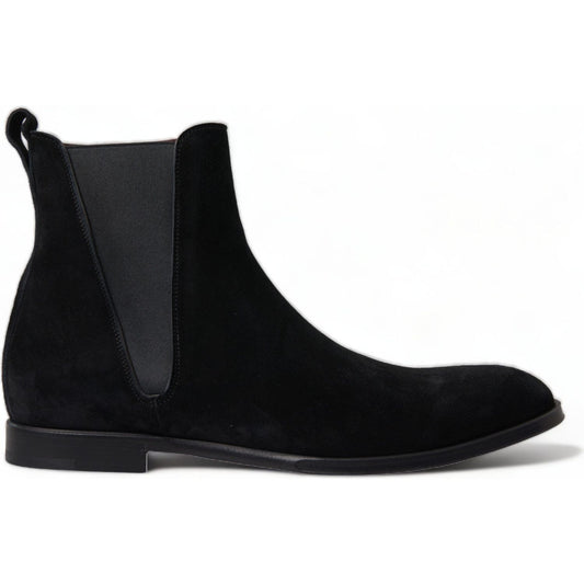 Dolce & Gabbana Black Suede Leather Mid Calf Men Boots Shoes