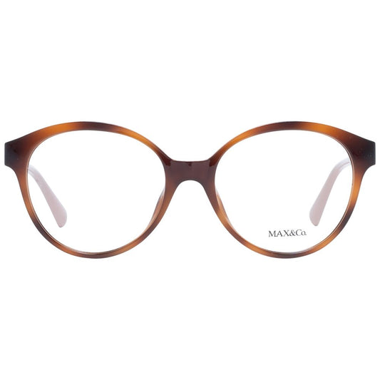 Max & Co Brown Women Glasses Frame with full-rim round style and plastic material, lens width 53, bridge width 17, temples length 140.