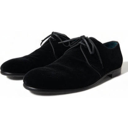 Dolce & Gabbana Black Velvet Lace Up Formal Derby Dress Shoes