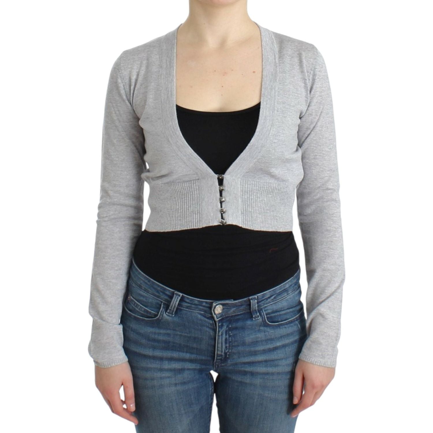 Cavalli Gray cropped wool cardigan