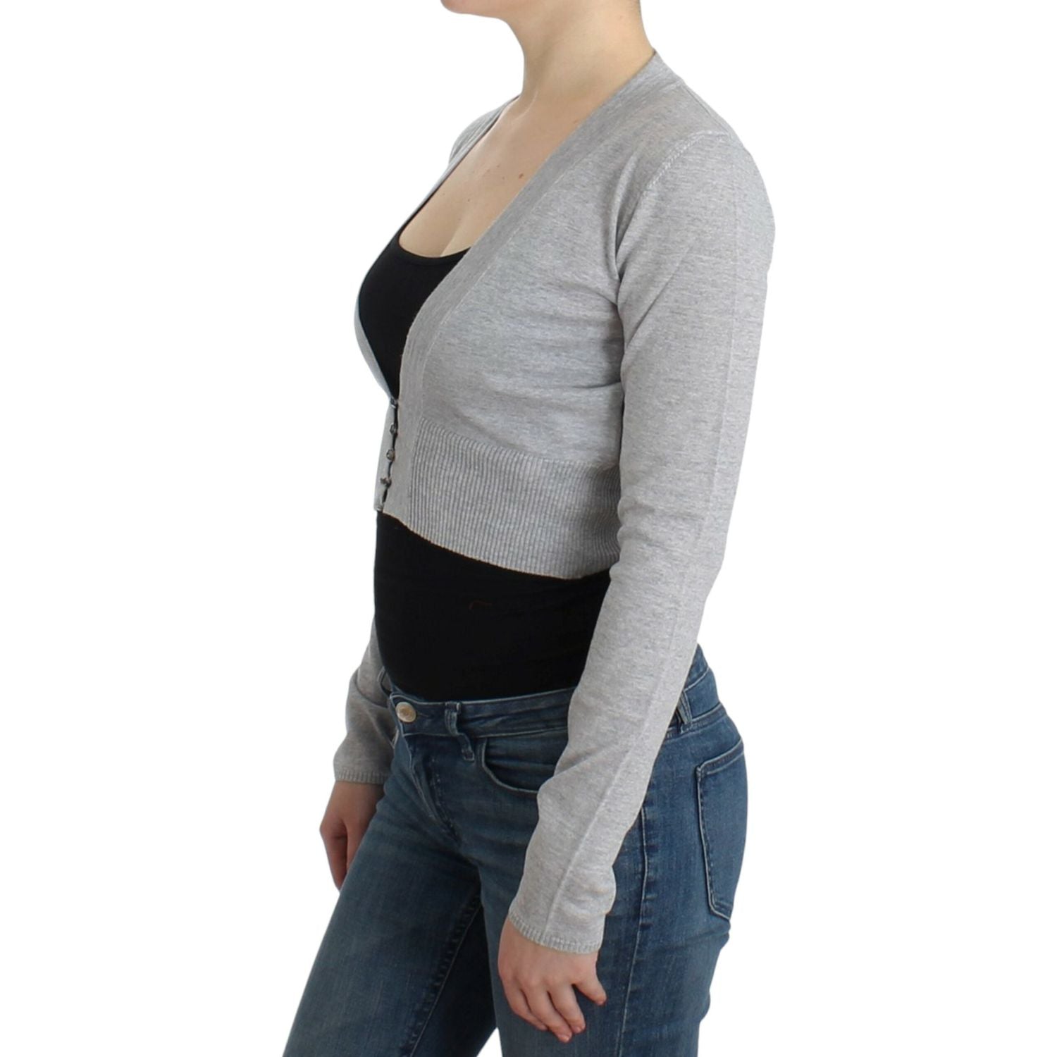 Cavalli Gray cropped wool cardigan