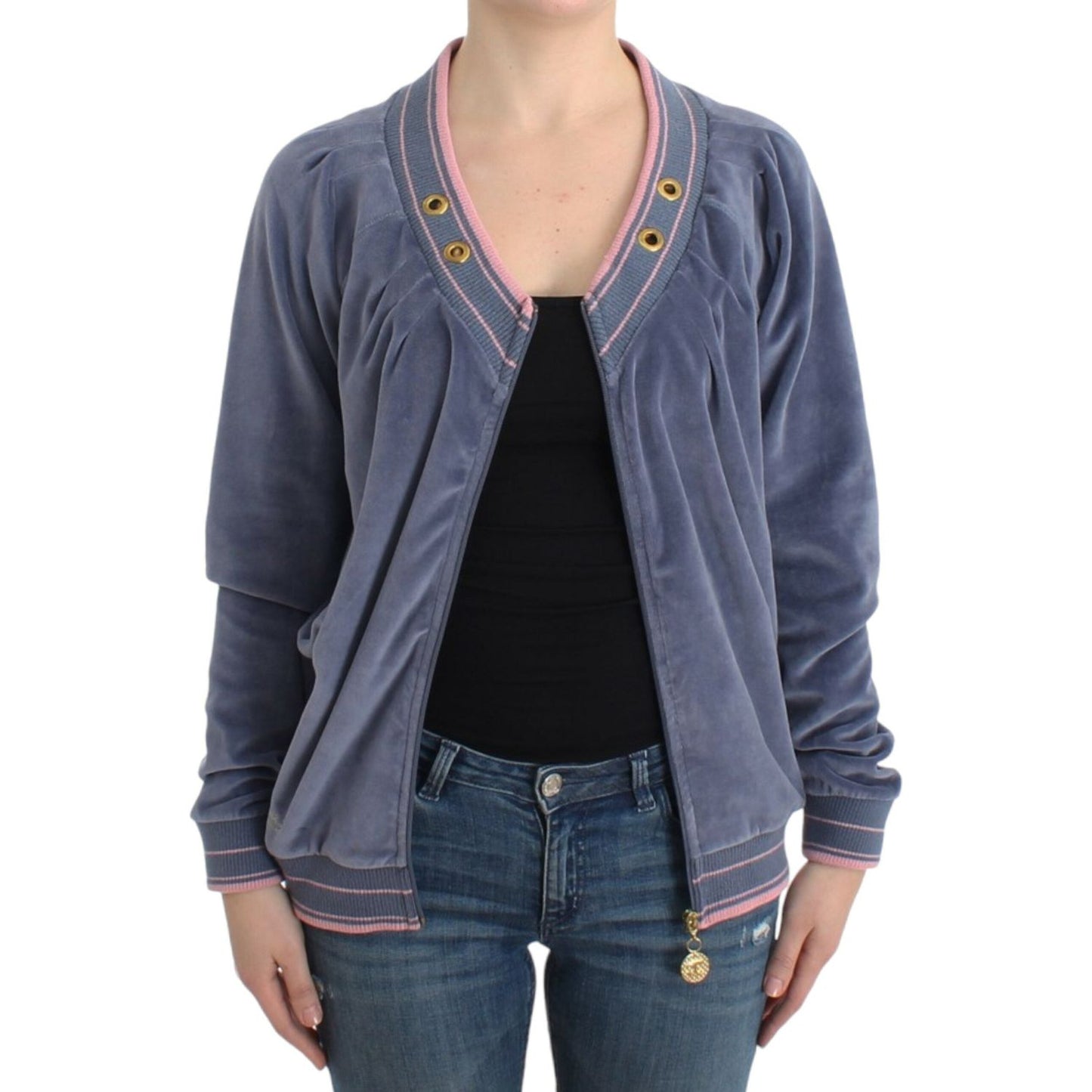 Cavalli Blue velvet zipup sweater
