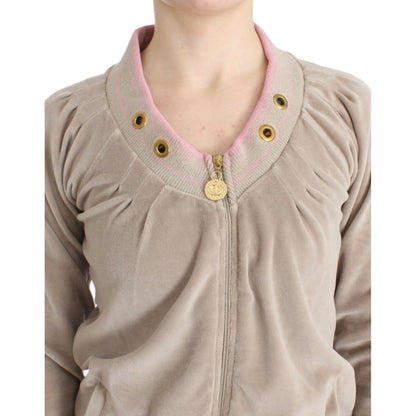 Cavalli Beige velvet zipup sweater