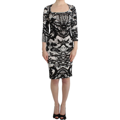 Cavalli Black Printed Sheath Dress
