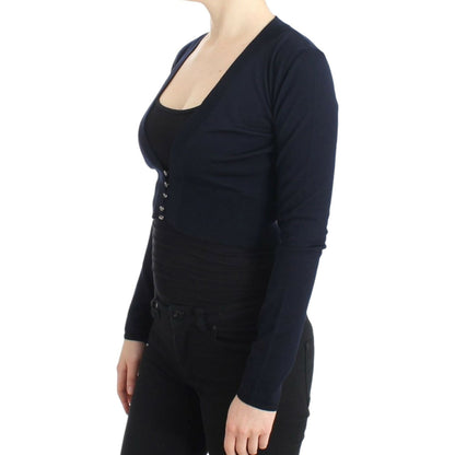 Cavalli Blue cropped wool cardigan10% Virgin Wool,1728,40% Alpaca,67345645728,Blue,Cardigans - Sweaters - Clothing,Cavalli,Clothing,IT46|XL,Material: 50% Nylon,New with tags,Sweaters - Clothing,Sweaters - Women - Clothing,Women,Women - Clothing