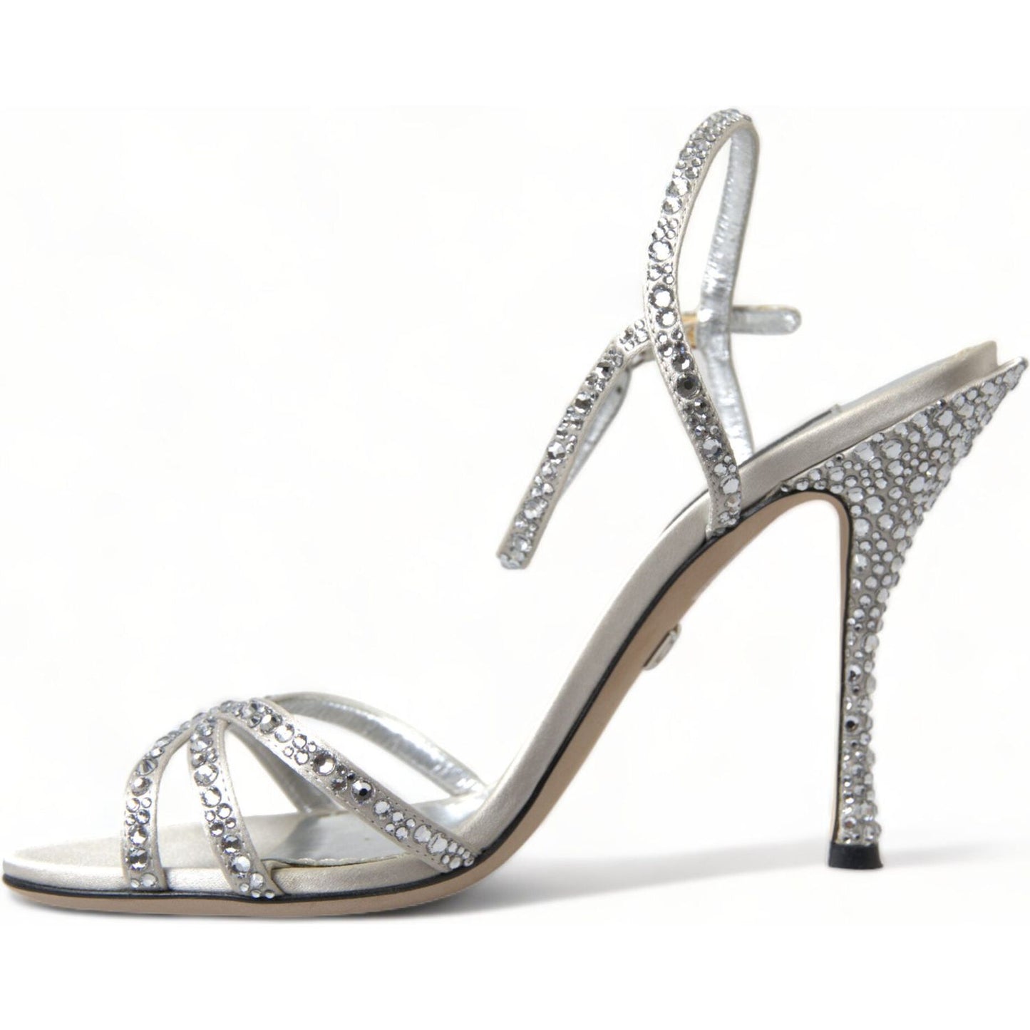 Dolce & Gabbana Silver Crystal Ankle Strap Sandals Shoes
