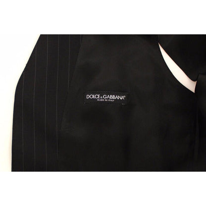 Dolce & Gabbana Black Striped Wool Silk Dress Vest Gilet