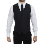 Dolce & Gabbana Chic Black Striped Wool Silk Dress Vest Dolce & Gabbana Black