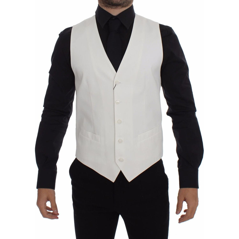 Dolce & Gabbana White Cotton Silk Blend Dress Vest Blazer VES10100-1