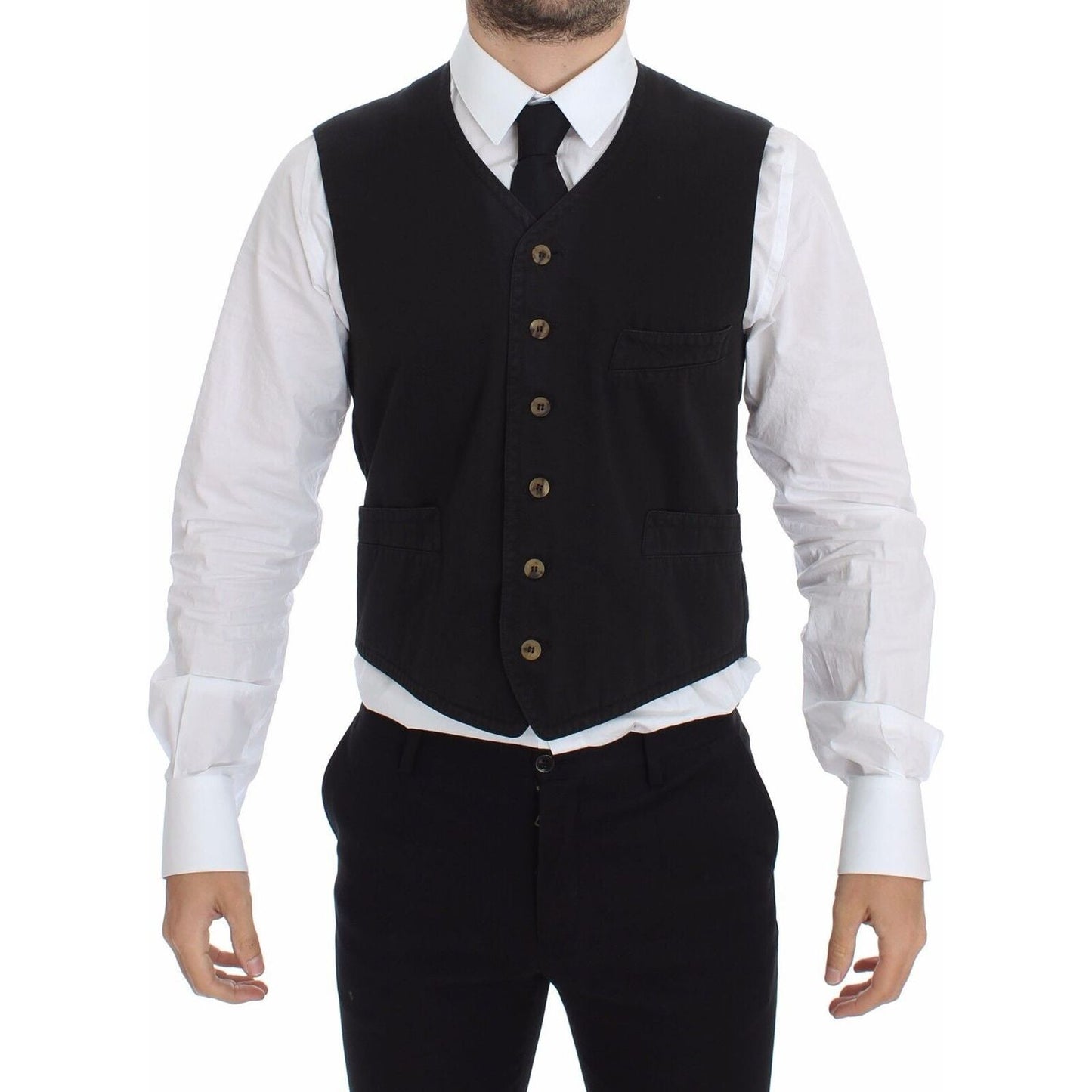 Dolce & Gabbana Black Cotton Viscose Dress Vest Blazer