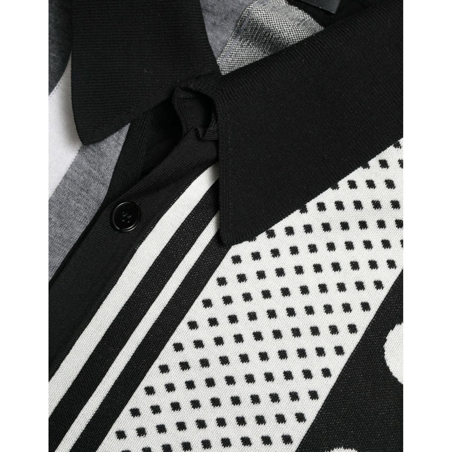 Dolce & Gabbana Black White Jumper Cardigan Polo Sweater