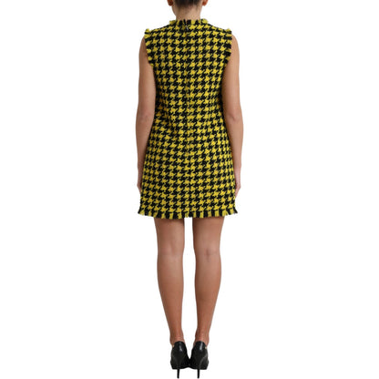 Dolce & Gabbana Yellow Houndstooth Sleeveless Aline Mini Dress
