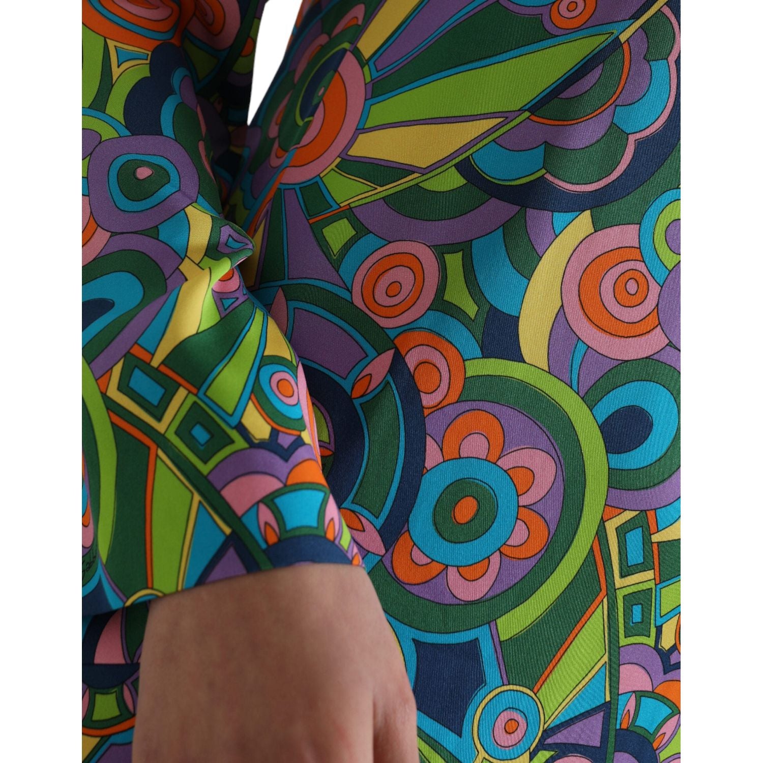 فستان قصير من الحرير متعدد الألوان بتصميم هندسي من دولتشي آند غابانا