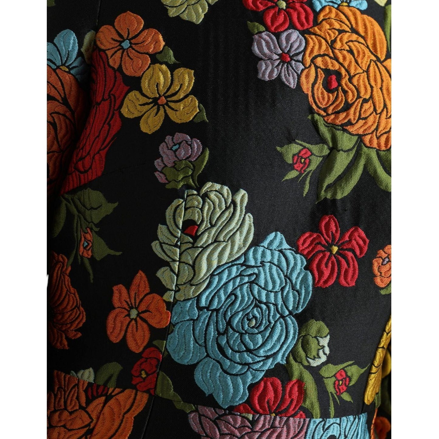 Dolce & Gabbana Black Floral Embroidery Knee Length Dress
