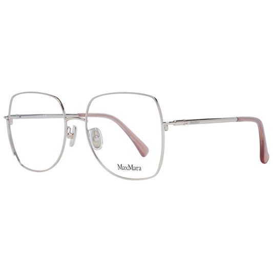 Max Mara Gold Women Glasses Frame in metal full-rim trapezium style with demo lenses, featuring a 55mm width and 140mm temples.