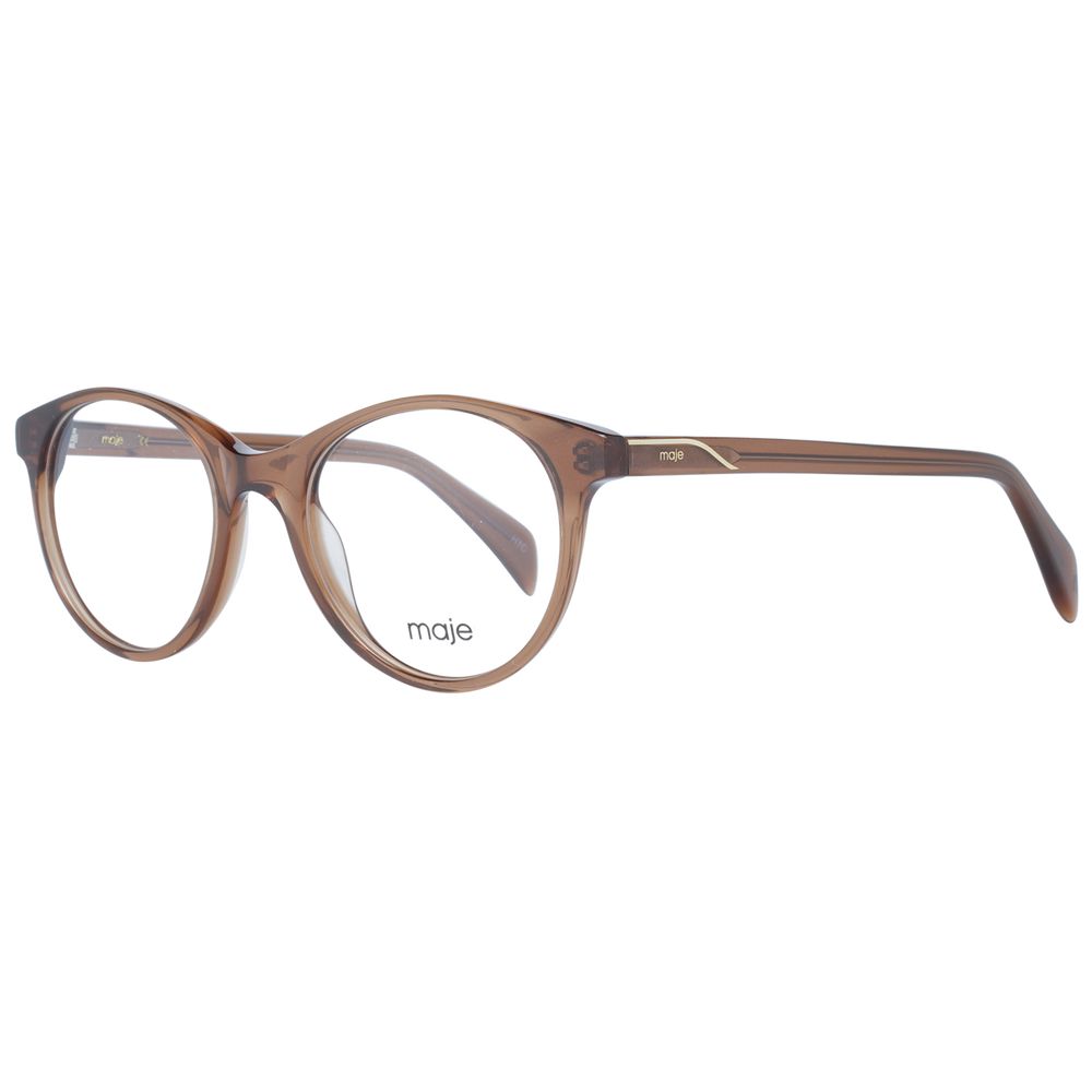 Maje Brown Women Glasses Frame, round full-rim plastic frame with demo lenses, size 49-19-140, includes branded case.
