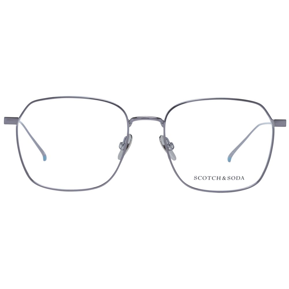 Scotch & Soda Gray Men Glasses Frame in gunmetal metal, full-rim square style with demo plastic lenses, size 53-18-140.