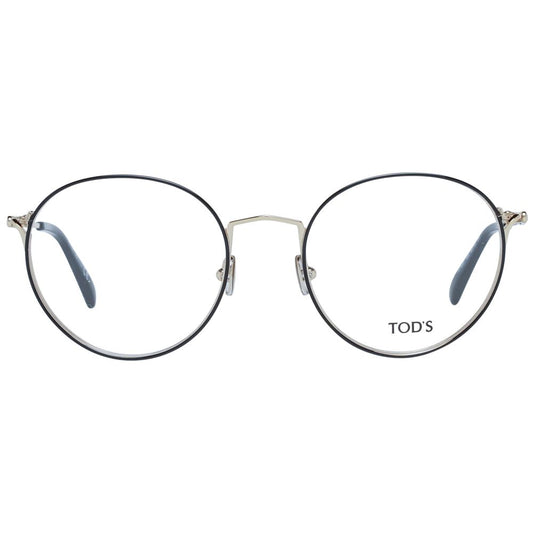 Alt Tag: Tod's Black Women Glasses Frame, metal full-rim round style with demo lenses, 52mm width, features branded temples, ideal for fashion.