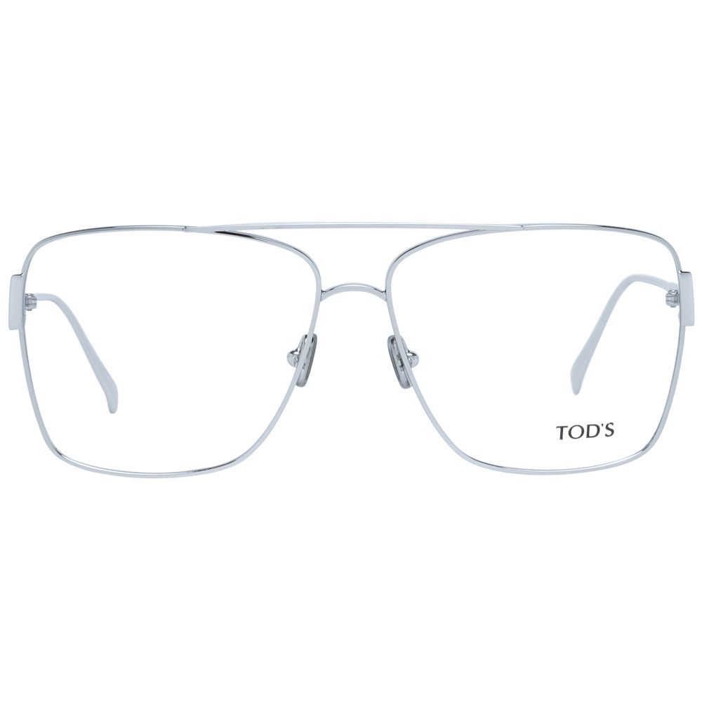 Tod's Silver Women Glasses Frame, full-rim metal design with demo lenses and a rectangle style, featuring branded case.