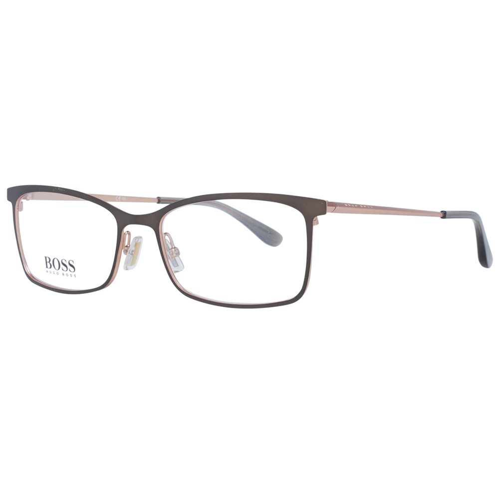 Hugo Boss Brown Women Glasses Frame, metal full-rim rectangle design with demo lenses, includes branded case, size 55-0-140.