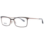 Hugo Boss Brown Women Glasses Frame, metal full-rim rectangle design with demo lenses, includes branded case, size 55-0-140.