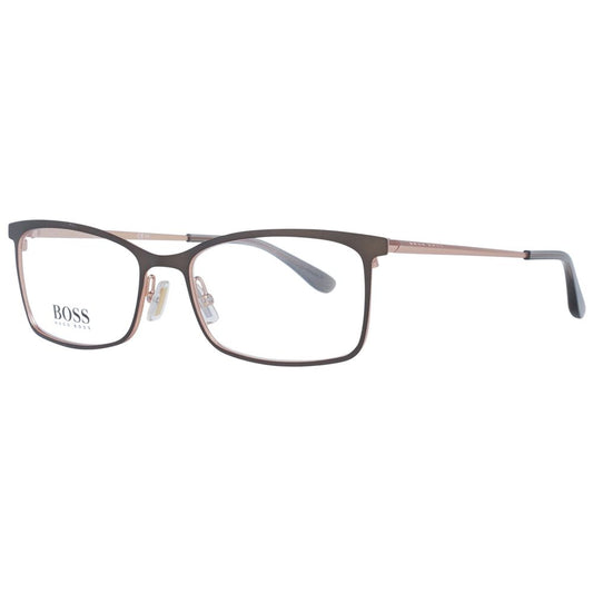 Hugo Boss Brown Women Glasses Frame, metal full-rim rectangle design with demo lenses, includes branded case, size 55-0-140.