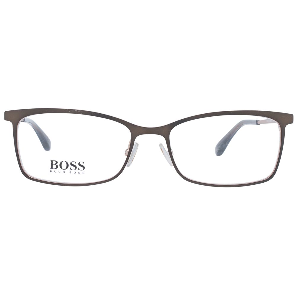 Hugo Boss Brown Women Glasses Frame, full-rim, metal, rectangular design with demo lenses, elegant eyewear for women.