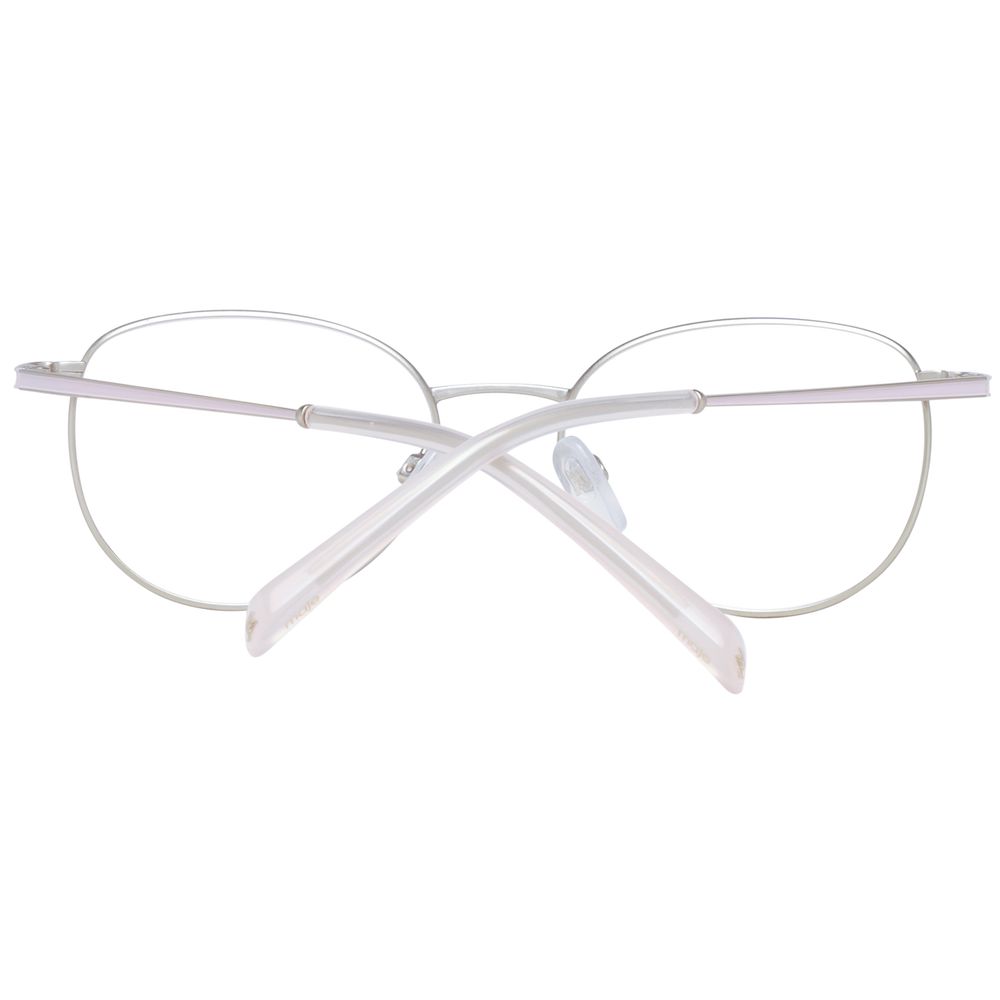 Maje Gold Women Glasses Frame, full-rim metal oval design with gold finish, size 50-17-135, includes branded case.