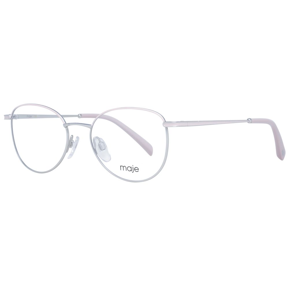 Maje Silver Women Glasses Frame, full-rim oval style, silver metal with demo lenses, size 50-17-135, includes branded case.