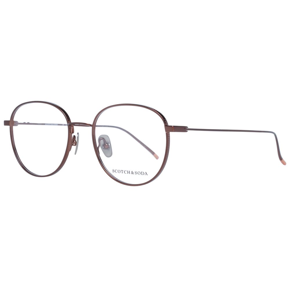 Scotch & Soda Brown Men Glasses Frame, full-rim round style with metal brown frame, demo lenses.