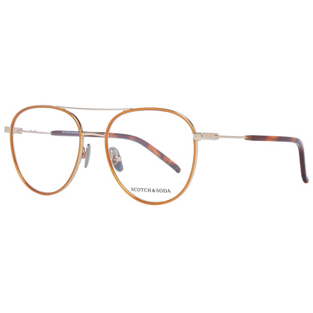 Scotch & Soda Gold Men Glasses Frame, aviator style, metal full-rim with 100% UVA & UVB protection, includes branded case.