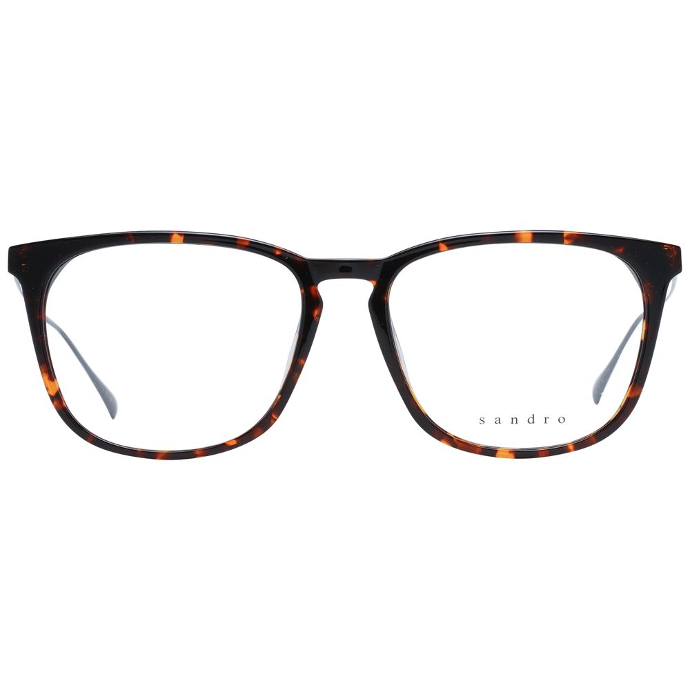 Sandro Brown Men Glasses Frame, full-rim trapezium acetate design with demo plastic lenses, size 55-17-145, without spring hinge.