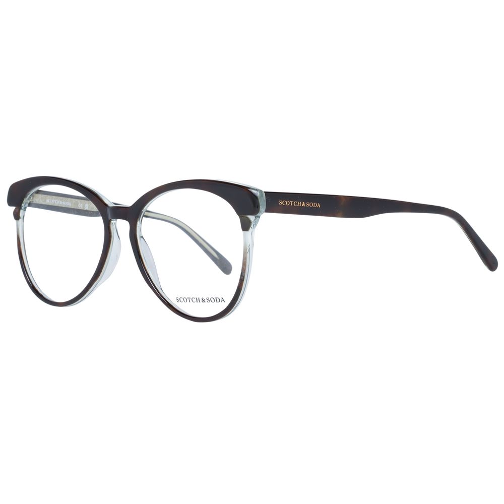 Scotch & Soda Brown Women Glasses Frame, full-rim, round style, plastic material, size 55-16-140, includes branded case.