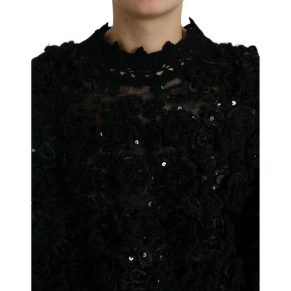 Dolce & Gabbana Black Sequined Embellished Pullover Sweater