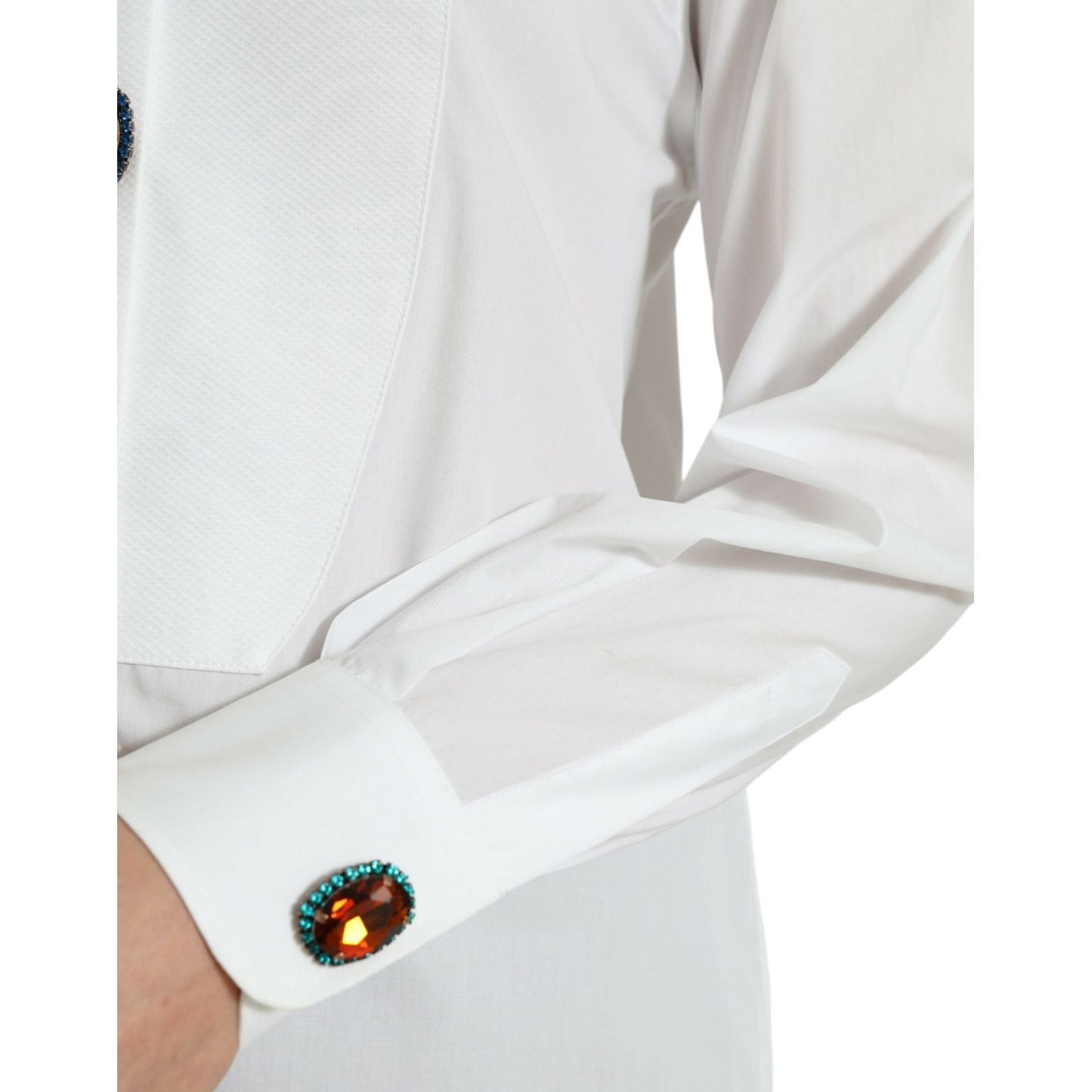 Dolce & Gabbana White Cotton Crystals Embellished Shirt Top