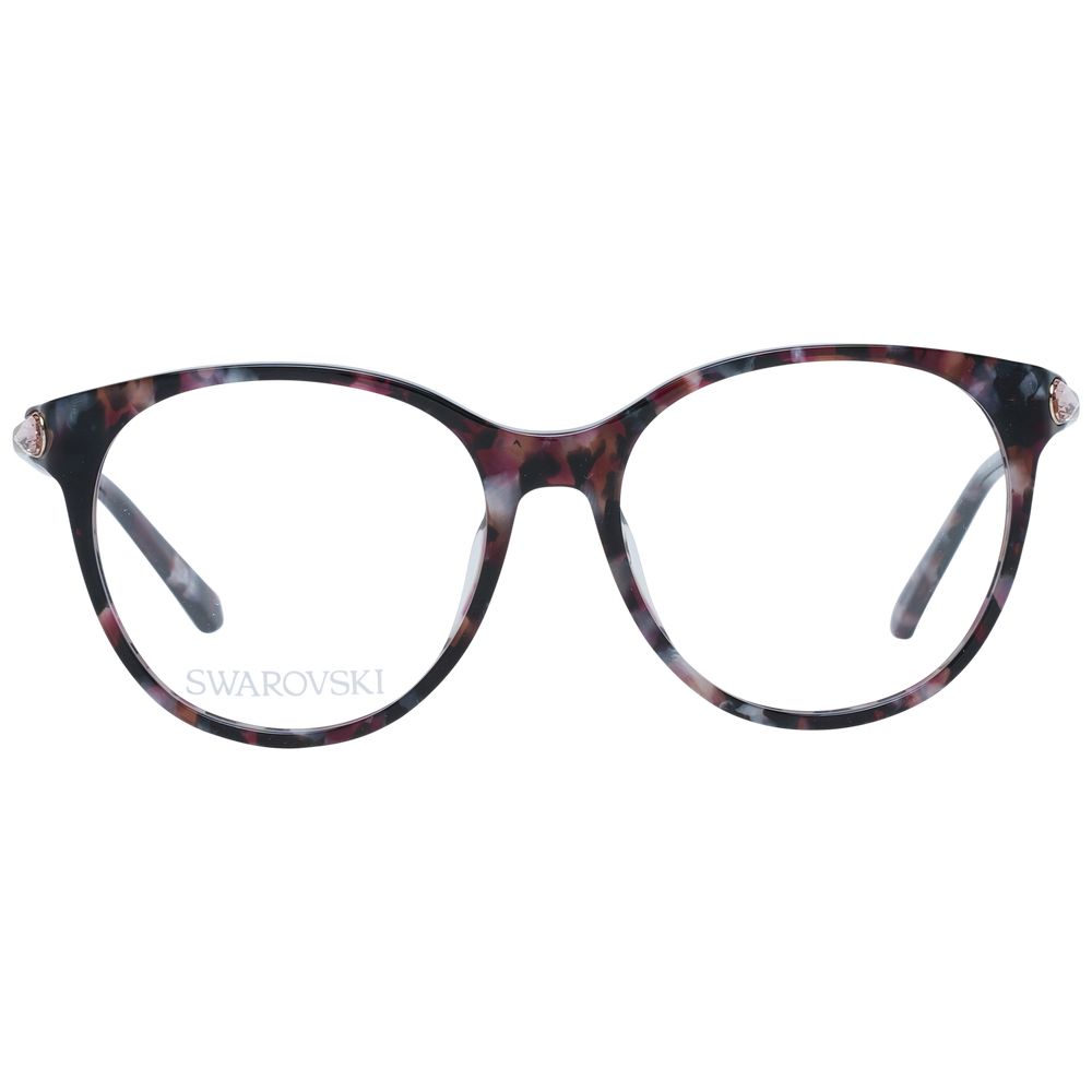 Swarovski Brown Women Glasses Frame in acetate with round style, demo plastic lenses, and a branded case. Size 53-16-135.