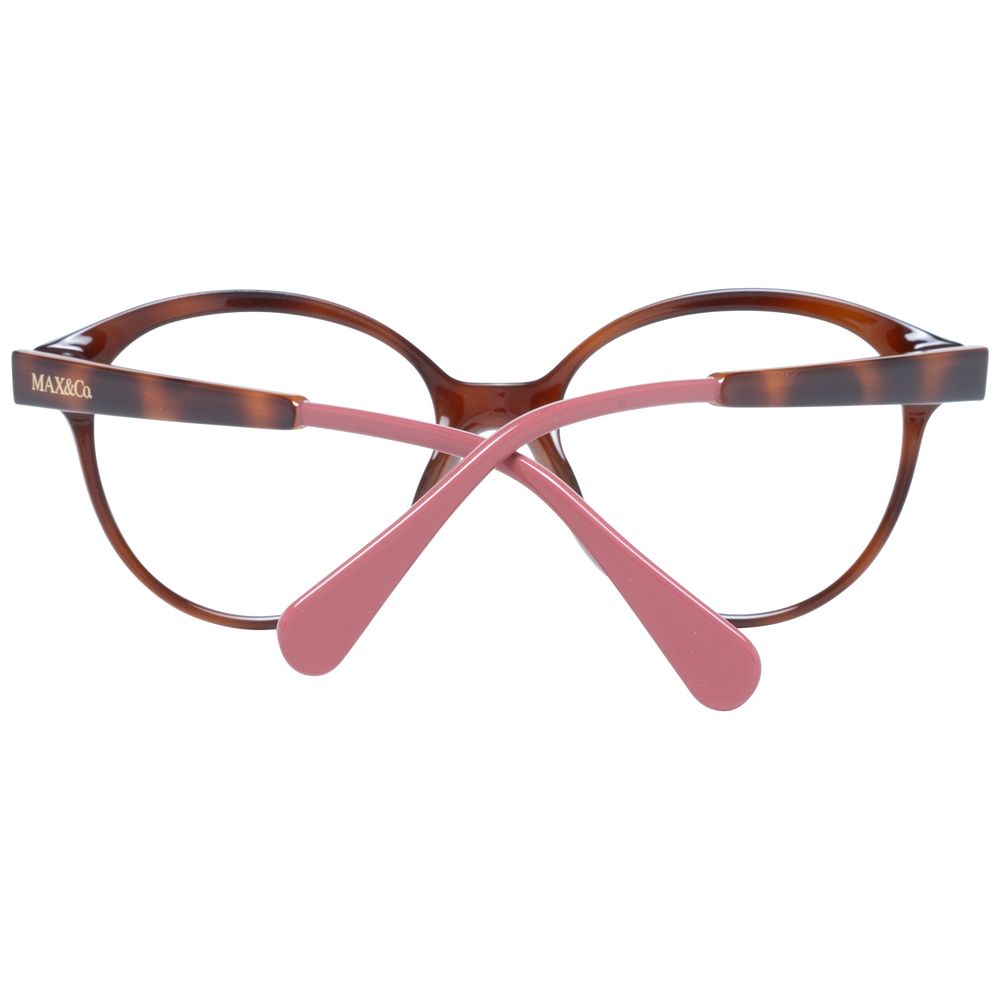 Max & Co Brown Women Glasses Frame with full-rim round style and plastic material.