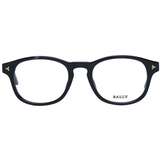 Bally Black Men Glasses Frame in black plastic with full-rim square style, demo lenses, and branded case included, size 50-20-145.