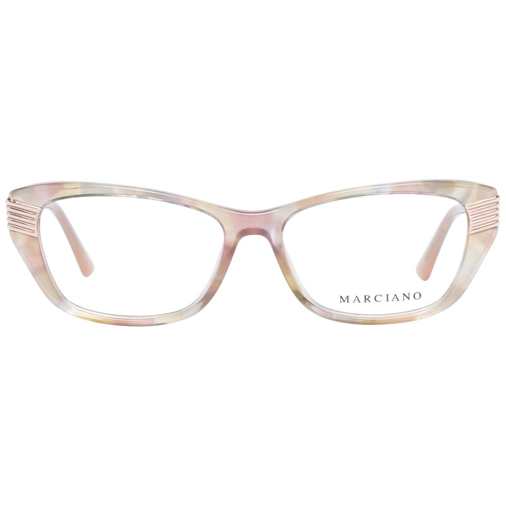 Marciano by Guess Beige Women Glasses Frame, cat eye style with full-rim plastic design, 135mm wide, featuring demo lenses and spring hinge.