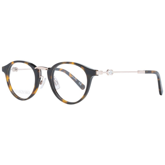 Swarovski Brown Women Glasses Frame, full-rim oval style in brown plastic, includes branded case, frame width 130mm, temples length 145mm.